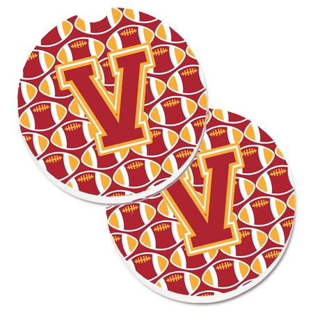 Carolines Treasures Letter V Football Cardinal and Gold Set of 2 Cup Holder Car Coaster CJ1070-VCARC